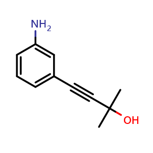 Chemical structure of 4-(3-Aminophenyl)-2-methyl-3-butyn-2-ol , CAS 69088-96-6, AChemBlock P36581