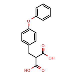 Chemical structure of 2-[(4-Phenoxyphenyl)methyl]propanedioic acid , CAS 683216-96-8, AChemBlock P36606