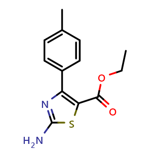 Chemical structure of 4-(4-methylphenyl)-5-(ethylcarboxy)-2-thiazolamine , CAS 68301-49-5, AChemBlock P36607