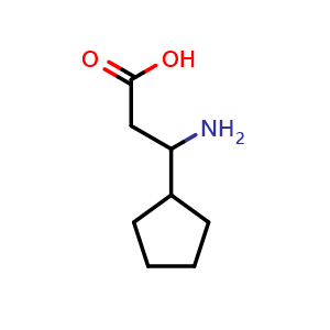 Chemical structure of 3-Amino-3-cyclopentylpropanoic acid , CAS 682804-23-5, AChemBlock P36610