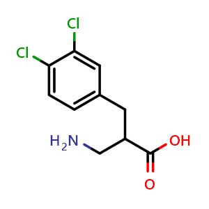 Chemical structure of a-(Aminomethyl)-3,4-dichlorobenzenepropanoic acid , CAS 682803-15-2, AChemBlock P36611