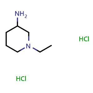 Chemical structure of 1-Ethyl-3-piperidinamine dihydrochloride , CAS 1334147-56-6, AChemBlock P36640