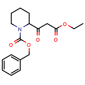 Chemical structure of Ethyl b-oxo-1-Cbz-2-piperidinepropanoate , CAS 672323-15-8, AChemBlock P36701
