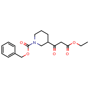Chemical structure of Ethyl 3-(1-Cbz-piperidin-3-yl)-3-oxopropanoate , CAS 672323-13-6, AChemBlock P36702