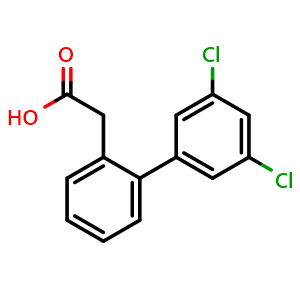 Chemical structure of 3',5'-Dichloro-biphenyl-2-acetic acid , CAS 669713-79-5, AChemBlock P36723