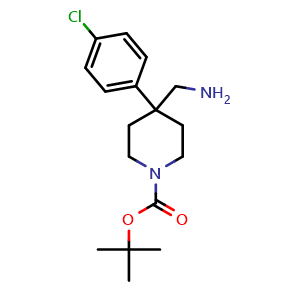 Chemical structure of 1-Boc-4-(4-chlorophenyl)4-piperidinemethanamine , CAS 669068-16-0, AChemBlock P36728