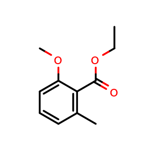 Chemical structure of 2-Methoxy-6-methylbenzoic acid ethyl ester , CAS 6520-83-8, AChemBlock P36820