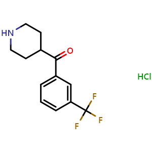 Chemical structure of 4-[3-(Trifluoromethyl)benzoyl]piperidine hydrochloride , CAS 64670-97-9, AChemBlock P36848