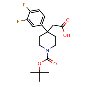 Chemical structure of 4-(3,4-Difluorophenyl)-1-Boc-4-piperidineacetic acid , CAS 644982-68-3, AChemBlock P36853