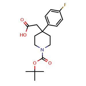 Chemical structure of 1-Boc-4-(4-fluorophenyl)-4-piperidineacetic acid , CAS 644981-80-6, AChemBlock P36854