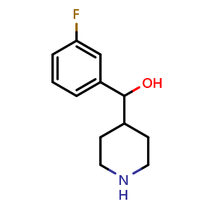 Chemical structure of a-(3-Fluorophenyl)-4-piperidinemethanol , CAS 639468-69-2, AChemBlock P36898