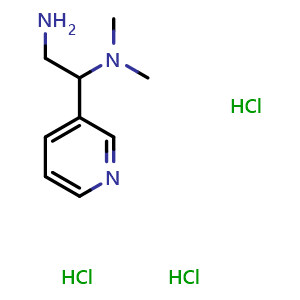 Chemical structure of 2-Dimethylamino-2-(3-pyridinyl)ethanamine trihydrochloride , CAS 638220-38-9, AChemBlock P36904