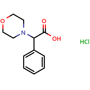 Chemical structure of a-Phenyl-4-morpholineacetic acid hydrochloride , CAS 6342-19-4, AChemBlock P36922
