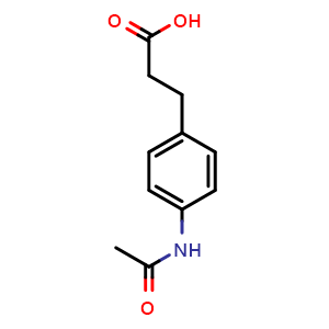 Chemical structure of 4-(Acetylamino)benzenepropanoic acid , CAS 6325-43-5, AChemBlock P36929