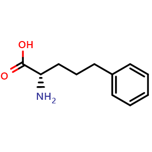 Chemical structure of (S)-2-Amino-5-phenyl-pentanoic acid , CAS 62777-25-7, AChemBlock P36970