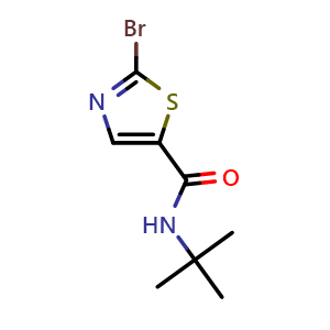 Chemical structure of 2-Bromo-N-tert-butyl-5-thiazolecarboxamide , CAS 62435-94-3, AChemBlock P37000