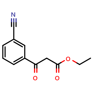 Chemical structure of 3-Cyano-b-oxo-benzenepropanoic acid ethyl ester , CAS 62088-13-5, AChemBlock P37024