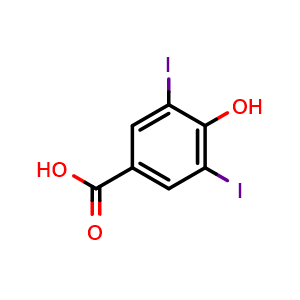 Chemical structure of 3,5-Diiodo-4-hydroxybenzoic acid , CAS 618-76-8, AChemBlock P37039