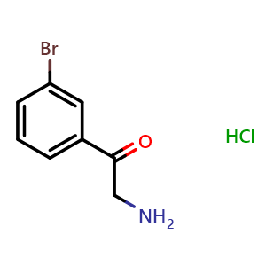 Chemical structure of 2-Amino-3'-bromoacetophenone hydrochloride , CAS 61858-39-7, AChemBlock P37041