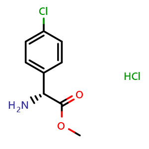 Chemical structure of (R)-Methyl 2-amino-2-(4-chlorophenyl)acetate hydrochloride , CAS 59410-89-8, AChemBlock P37193