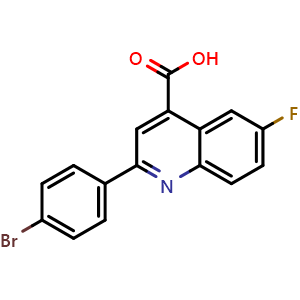 Chemical structure of 2-(4-Bromophenyl)-6-fluoro-4-carboxy-quinoline , CAS 588693-14-5, AChemBlock P37217