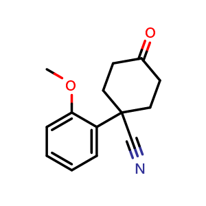 Chemical structure of 4-Cyano-4-(2-methoxyphenyl)cyclohexanone , CAS 58379-06-9, AChemBlock P37239
