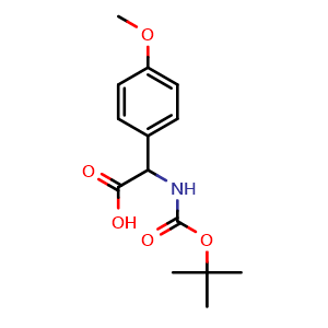 Chemical structure of 2-Boc-amino-2-(4-methoxyphenyl)acetic acid , CAS 55362-76-0, AChemBlock P37468