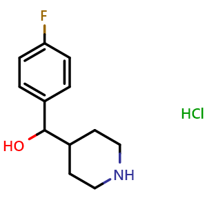 Chemical structure of a-(4-Fluorophenyl)-4-piperidinemethanol hydrochloride , CAS 54924-33-3, AChemBlock P37492