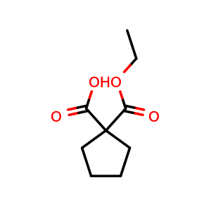 Chemical structure of 1,1-Cyclopentanedicarboxylic acid 1-ethyl ester , CAS 54378-87-9, AChemBlock P37526