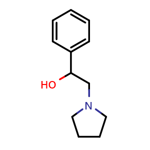 Chemical structure of 1-(2-Hydroxy-2-phenylethyl)pyrrolidine , CAS 5407-61-4, AChemBlock P37545