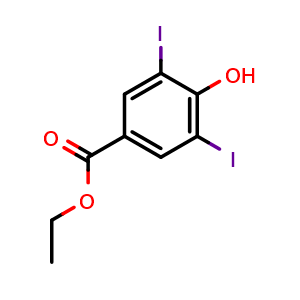 Chemical structure of 4-Hydroxy-3,5-diiodobenzoic acid ethyl ester , CAS 54073-94-8, AChemBlock P37546