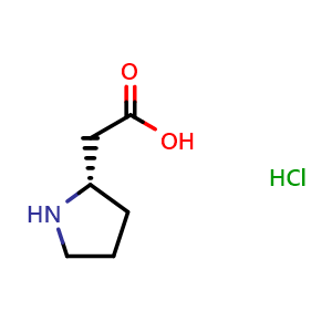 Chemical structure of (S)-2-Pyrrolidineacetic acid hydrochloride , CAS 53912-85-9, AChemBlock P37561