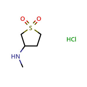 Chemical structure of 3-(Methylamino)sulfolane hydrochloride , CAS 53287-53-9, AChemBlock P37594
