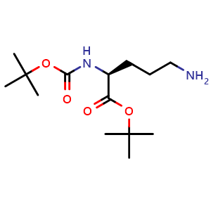 Chemical structure of N2-Boc-L-ornithine tert-butyl ester , CAS 53054-03-8, AChemBlock P37608
