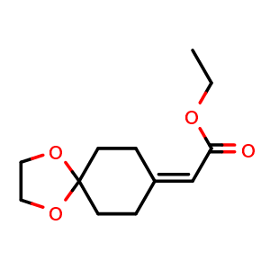 Chemical structure of Ethyl 1,4-dioxaspiro[4.5]dec-8-ylideneacetate , CAS 51656-91-8, AChemBlock P37698