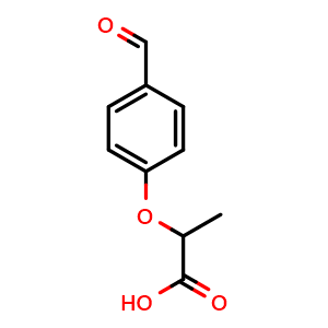 Chemical structure of 2-(4-Formylphenoxy)-propanoic acid , CAS 51264-78-9, AChemBlock P37728