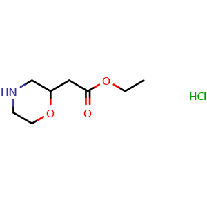 Chemical structure of 2-Morpholineacetic acid ethyl ester hydrochloride , CAS 503601-25-0, AChemBlock P37798