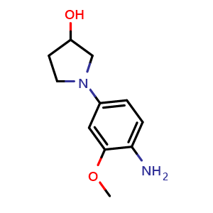 Chemical structure of 1-(4-Amino-3-methoxyphenyl)-3-pyrrolidinol , CAS 503457-38-3, AChemBlock P37807