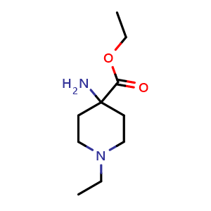 Chemical structure of Ethyl 4-amino-1-ethyl-4-piperidinecarboxylate , CAS 500993-26-0, AChemBlock P37842