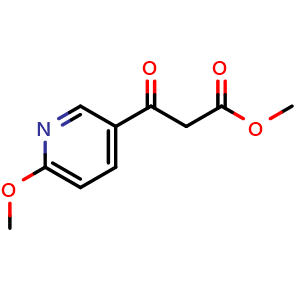 Chemical structure of 6-Methoxy-b-oxo-3-pyridinepropanoic acid methyl ester , CAS 500795-49-3, AChemBlock P37843