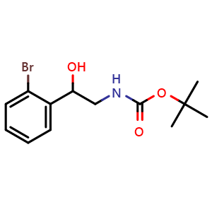 Chemical structure of N-Boc-2-(2-bromophenyl)-2-hydroxyethanamine , CAS 496790-62-6, AChemBlock P37883