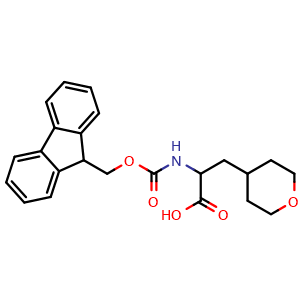 Chemical structure of a-(Fmoc-amino)-tetrahydropyran-4-propanoic acid , CAS 494210-66-1, AChemBlock P37891