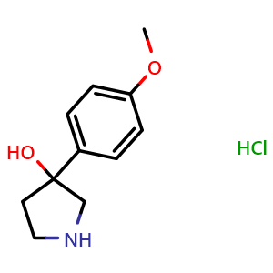 Chemical structure of 3-(4-Methoxyphenyl)-3-pyrrolidinol hydrochloride , CAS 476159-76-9, AChemBlock P37934