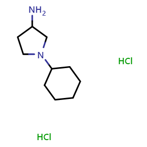 Chemical structure of 1-Cyclohexyl-3-pyrrolidinamine dihydrochloride , CAS 46037-45-0, AChemBlock P37994