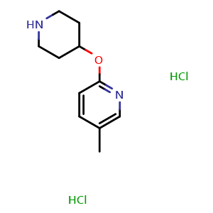 Chemical structure of 5-Methyl-2-(4-piperidinyloxy)pyridine dihydrochloride , CAS 459819-29-5, AChemBlock P37999