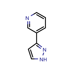Chemical structure of 3-(1H-Pyrazol-3-yl)-pyridine , CAS 45887-08-9, AChemBlock P38004