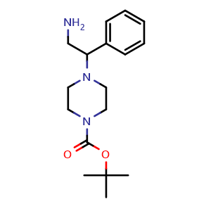 Chemical structure of 1-Boc-4-(2-amino-1-phenylethyl)-piperazine , CAS 444892-54-0, AChemBlock P38050