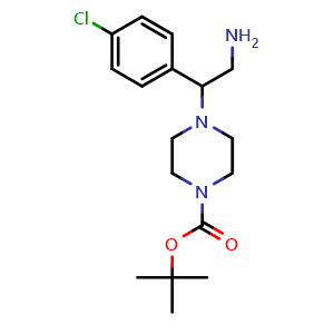 Chemical structure of 2-(N-Boc-piperazino)-2-(4-chlorophenyl)ethylamine , CAS 444892-51-7, AChemBlock P38051