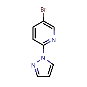 Chemical structure of 5-Bromo-2-(1H-pyrazol-1-yl)pyridine , CAS 433922-57-7, AChemBlock P38097
