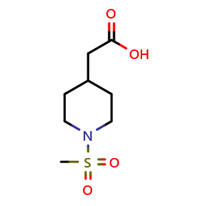 Chemical structure of 1-(Methylsulfonyl)-4-piperidineacetic acid , CAS 423722-27-4, AChemBlock P38132